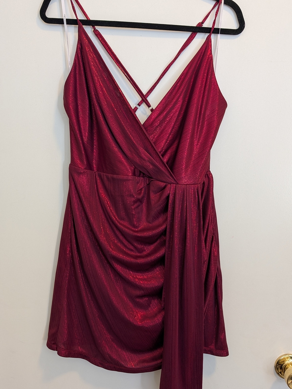 Lulu's Shimmery Burgundy Wrap-Style Mini Dress